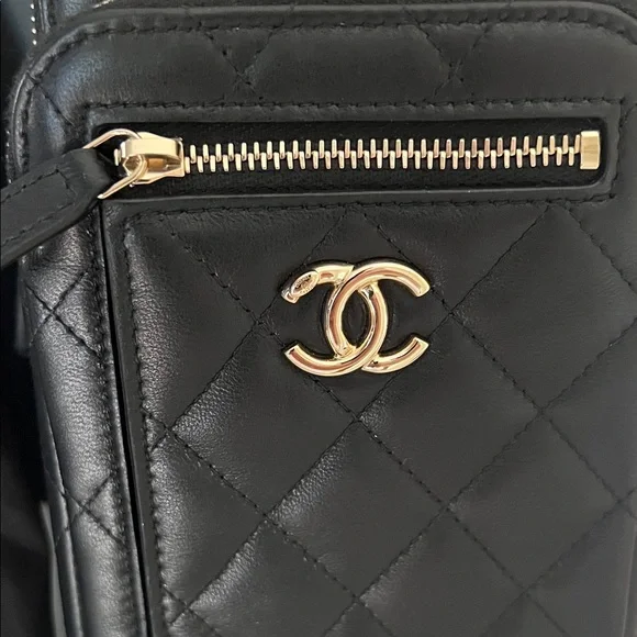 Chanel Black Quilted Phone Holder with Gold Chain - Picture 3 of 10
